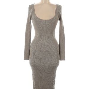 H&M Ribbed Long Sleeve Dress in Gray